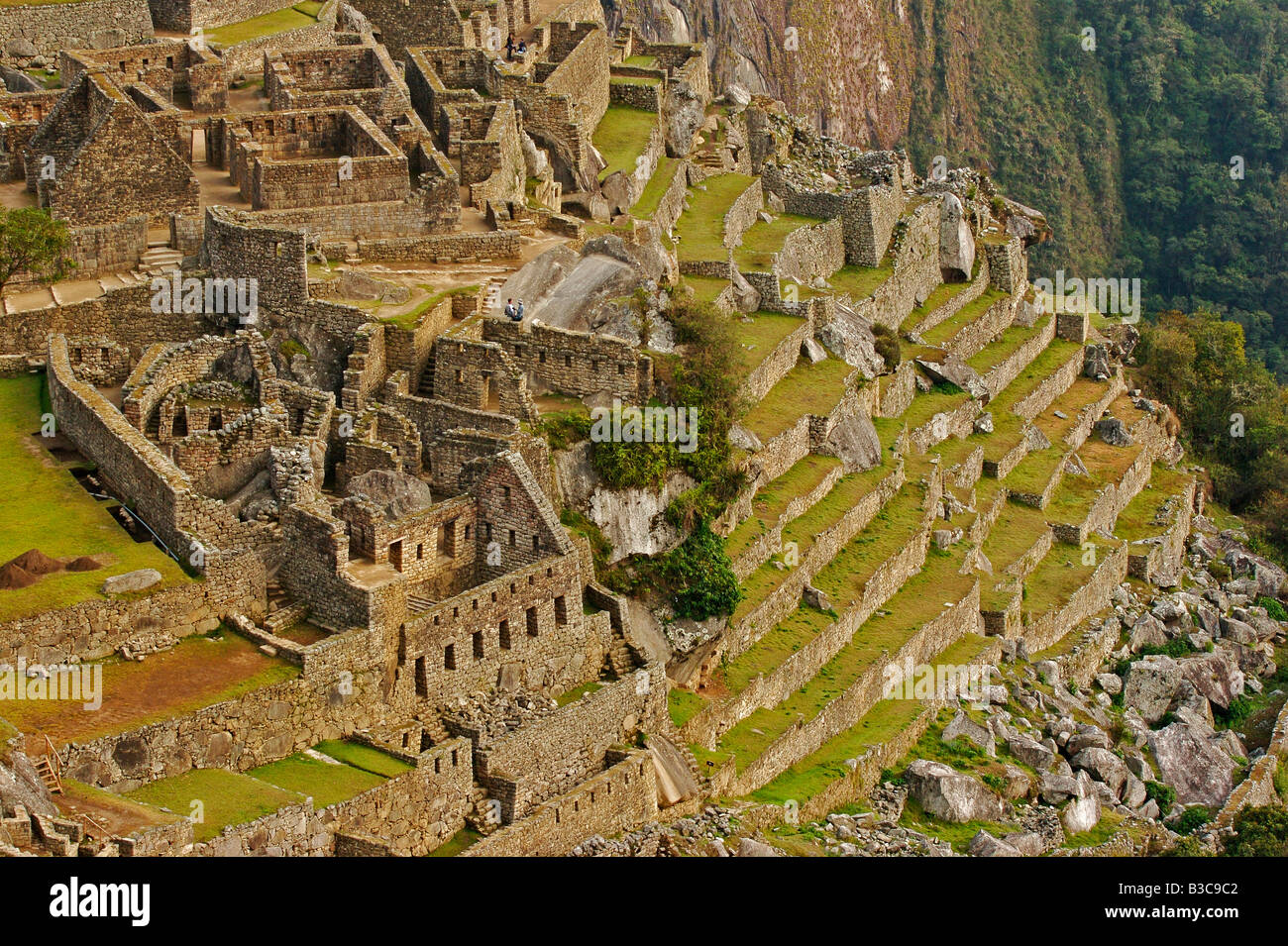 Ruins of the lost city of the Inca empire Machu Picchu Located in the region of Cusco in Peru. Stock Photo