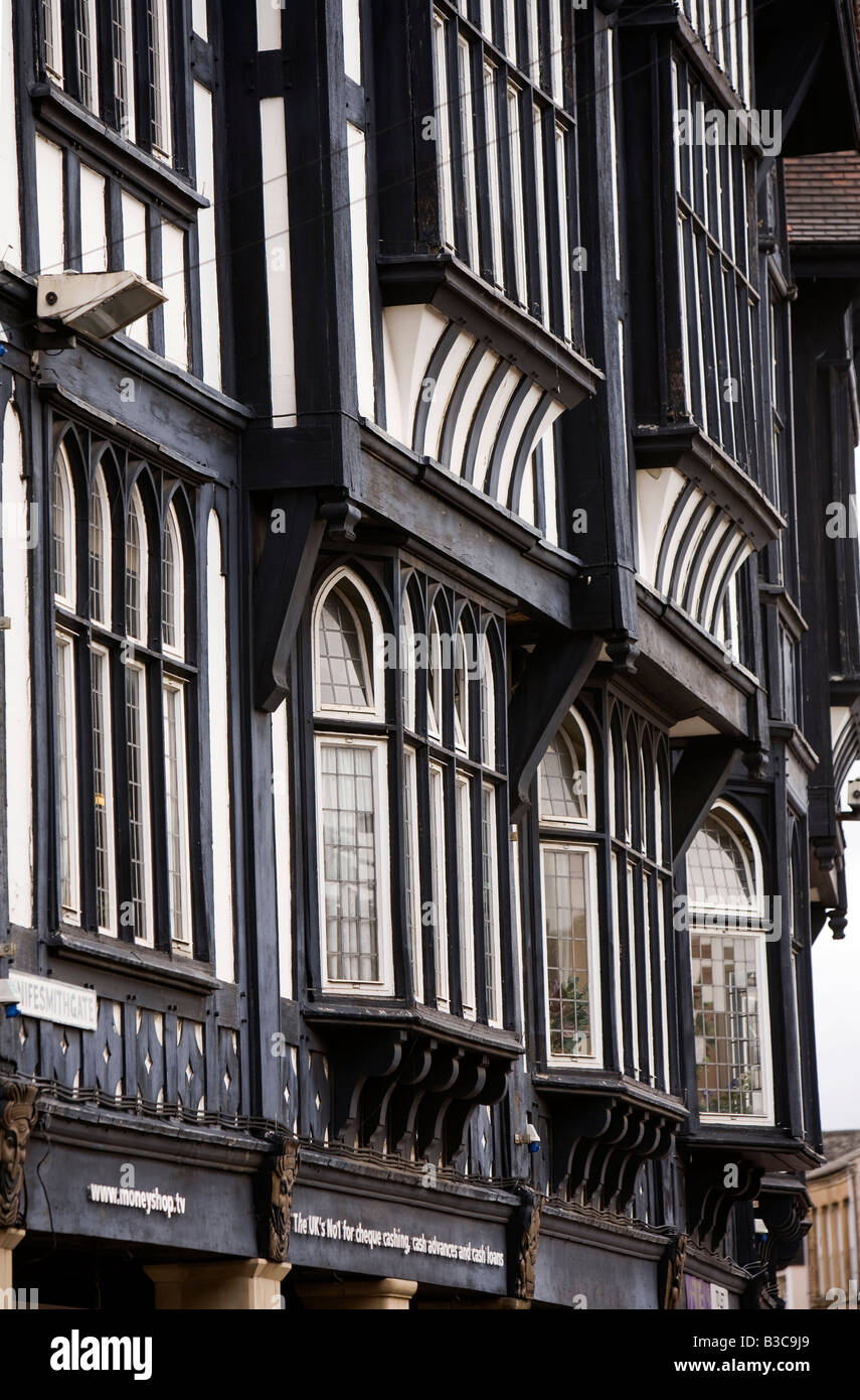 UK Derbyshire Chesterfield Knifesmithgate Victoria Centre mock Tudor pre war buildings detail Stock Photo