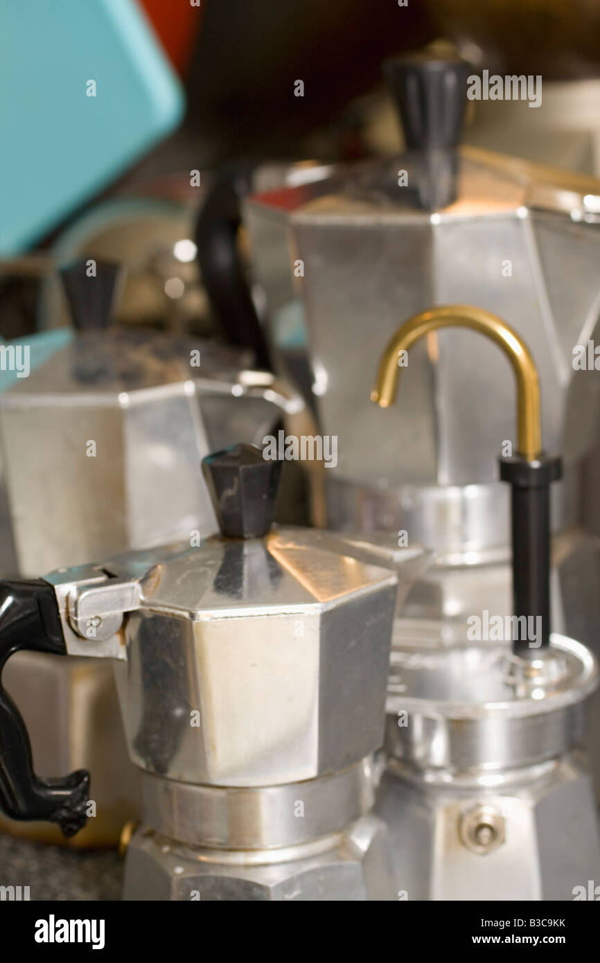 moka pots for making espresso coffee Stock Photo Alamy