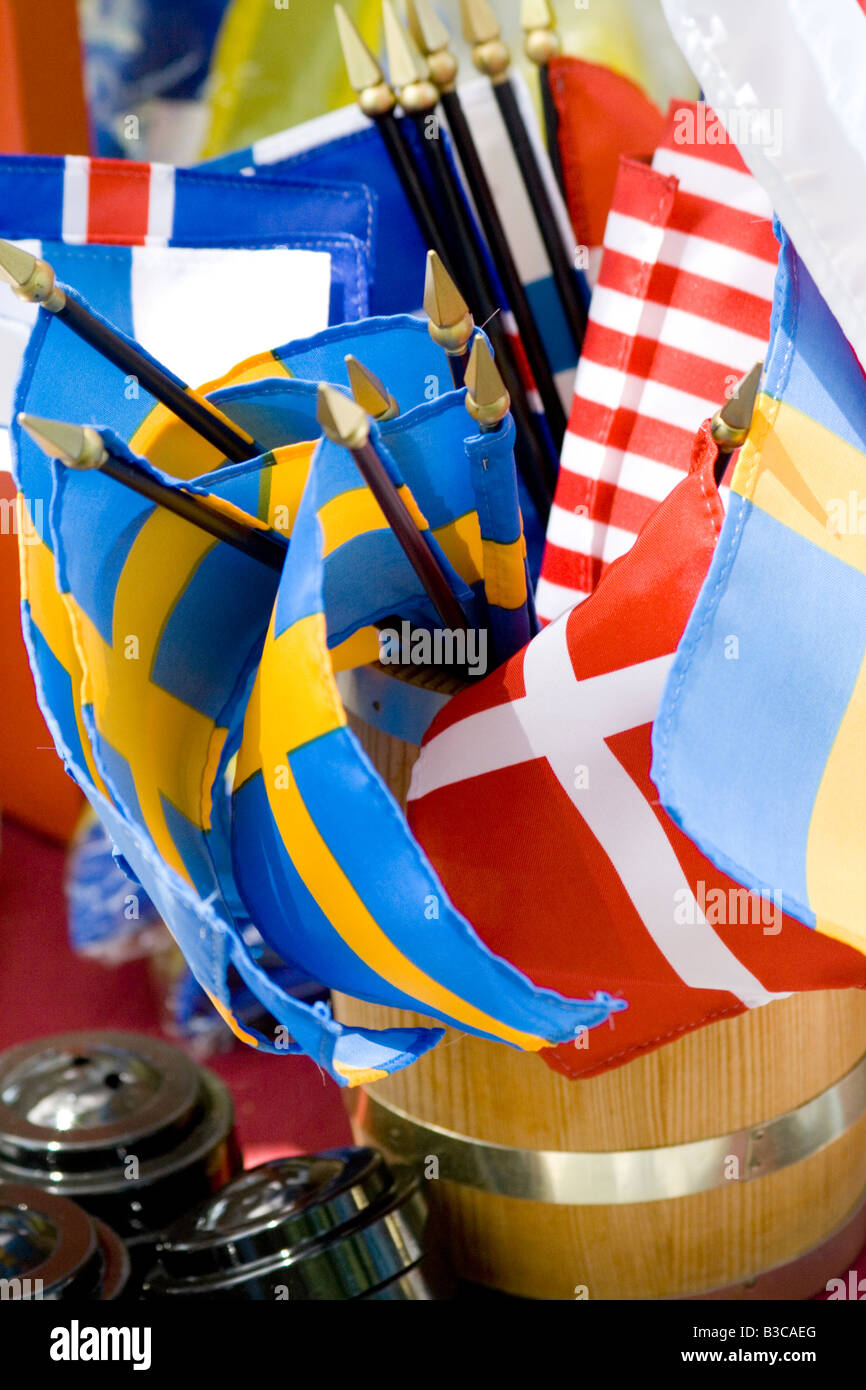 Flags of Sweden, Iceland, Denmark and America. Svenskarnas Dag Swedish