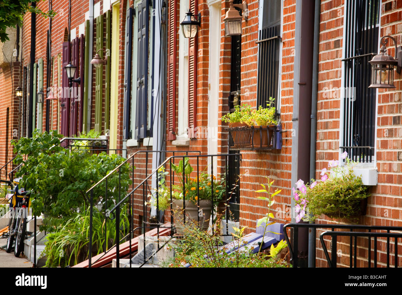Federal style brick homes in Queen Village neighborhood Philadelphia Pennsylvania Stock Photo