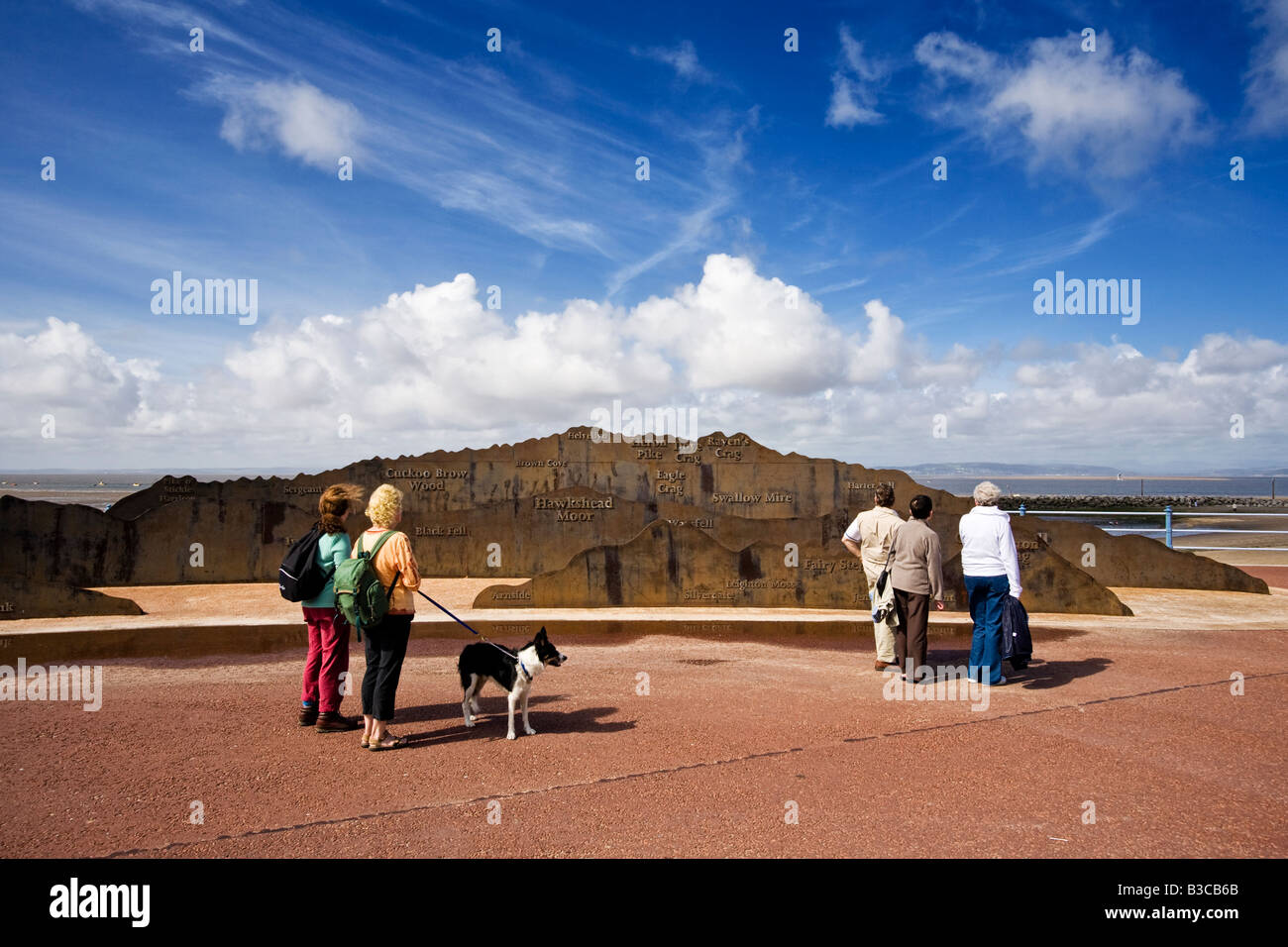 Morecambe, UK - The Panorama sculpture showing the views over to Cumbria from the town, Lancashire, England in summer Stock Photo