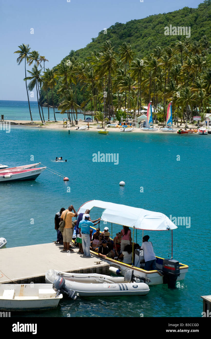 St Lucia tourism; The Marigot bay ferry loads up for its crossing to