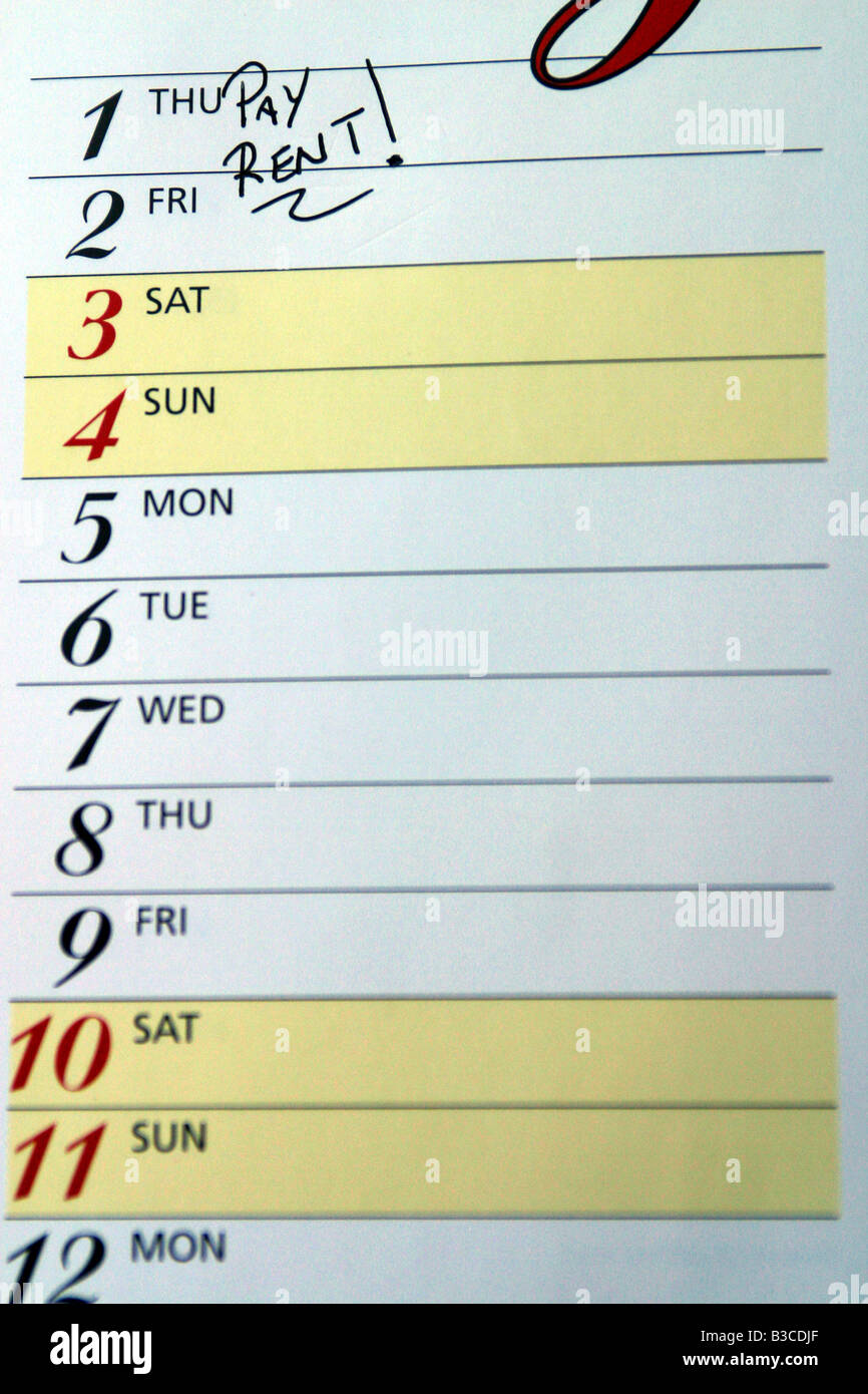 calendar with date marked to pay property rent Stock Photo Alamy