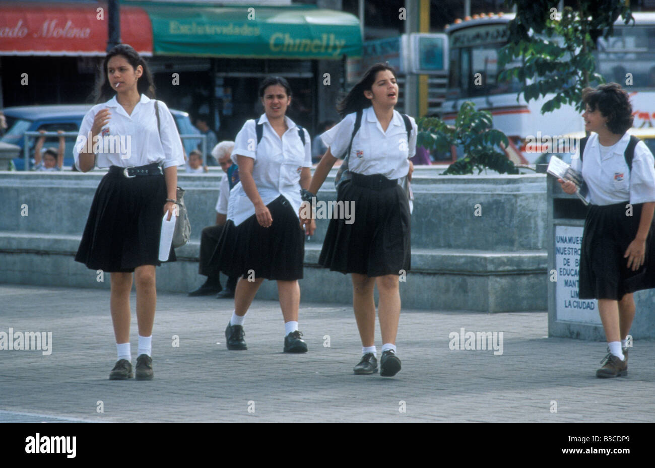 Costa Rican schoolgirls in town Stock Photo