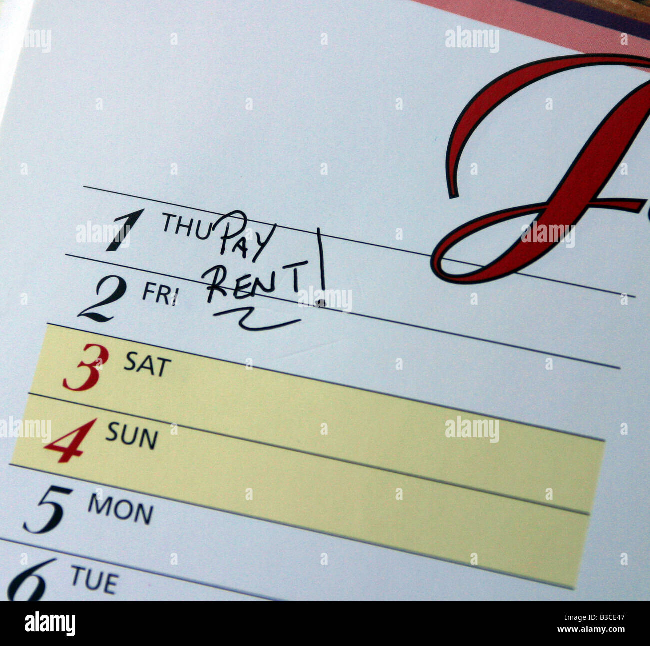 first day of the month marked on calendar to pay rent Stock Photo Alamy