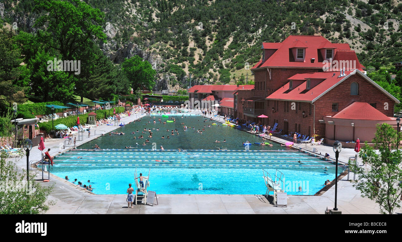 Swimmers and sunbathers at the Glenwood Hot Springs Lodge and Pool in