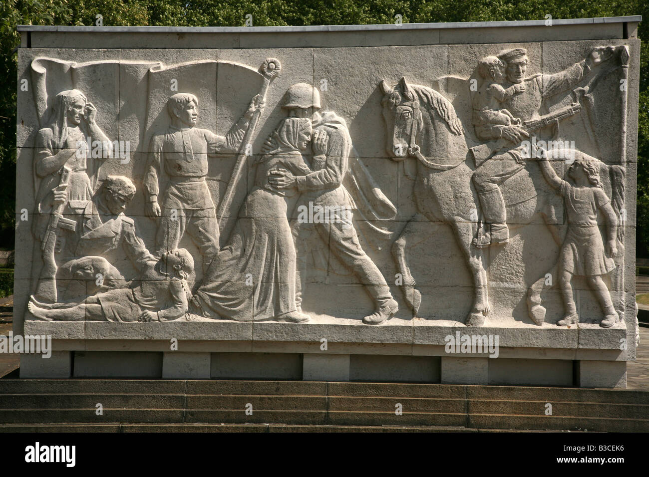 Marble stele from the Soviet War Memorial at Treptow Park in Berlin, Germany Stock Photo
