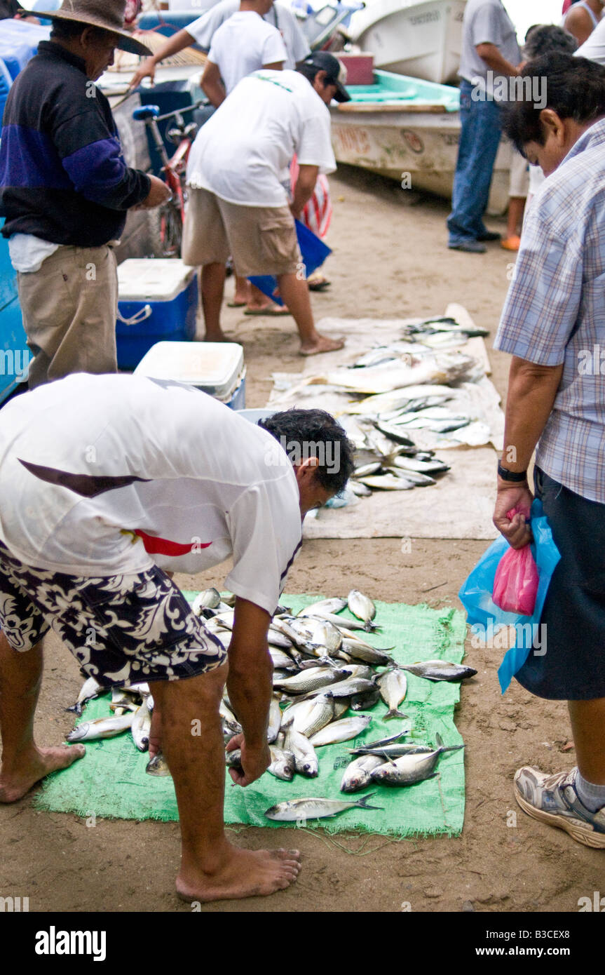 ZIHUATANEJO, Mexico The fish market on the beach at Playa Principal