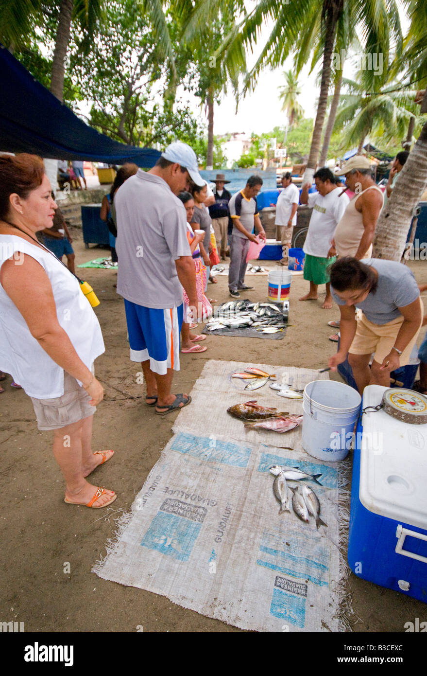 ZIHUATANEJO, Mexico The fish market on the beach at Playa Principal
