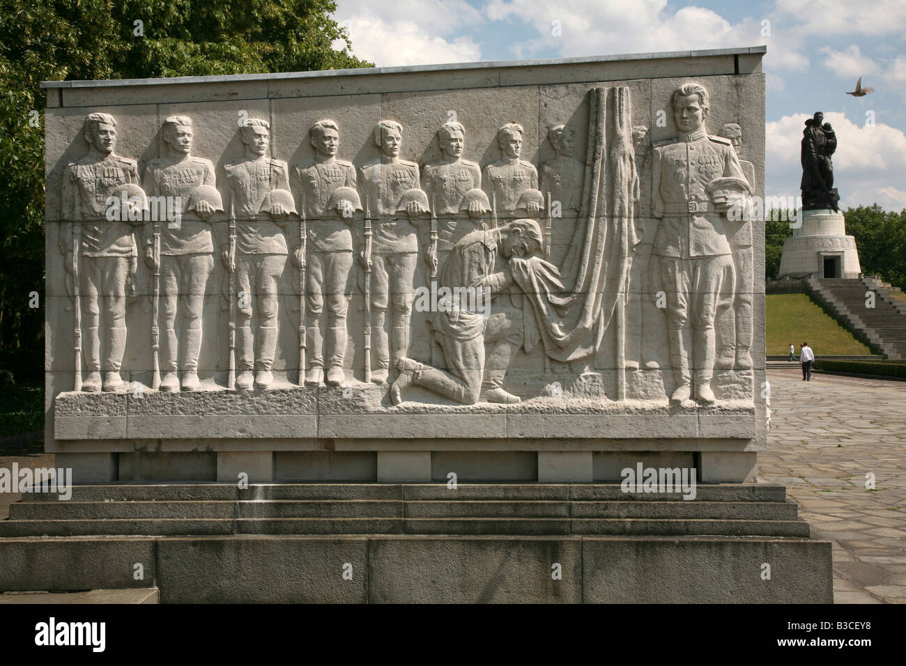 Marble stele from the Soviet War Memorial at Treptow Park in Berlin, Germany Stock Photo