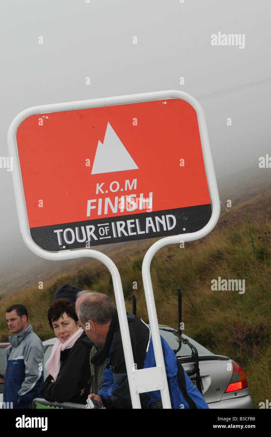 a king of the mountain finish sign on mount leinster during stage one