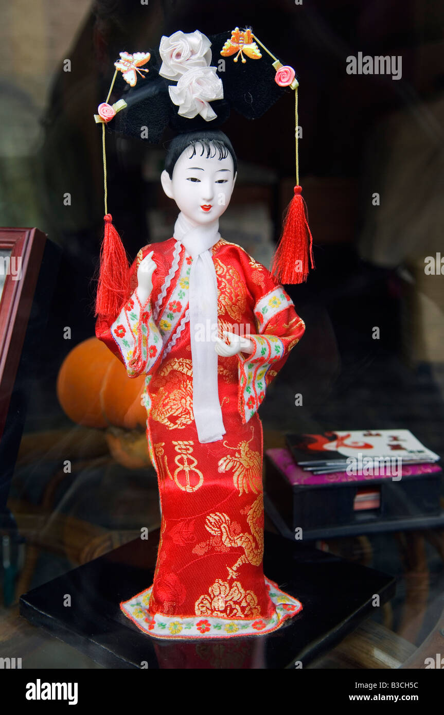 China, Beijing. Qing Dynasty costumed doll. Stock Photo