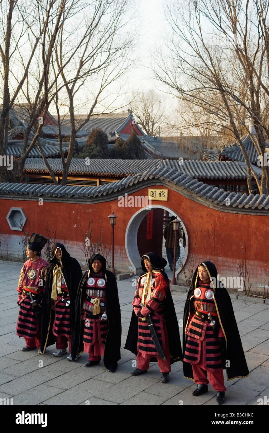 China, Beijing. Beiputuo temple and film studio - Chinese New Year Spring Festival - guards in traditional costume. Stock Photo