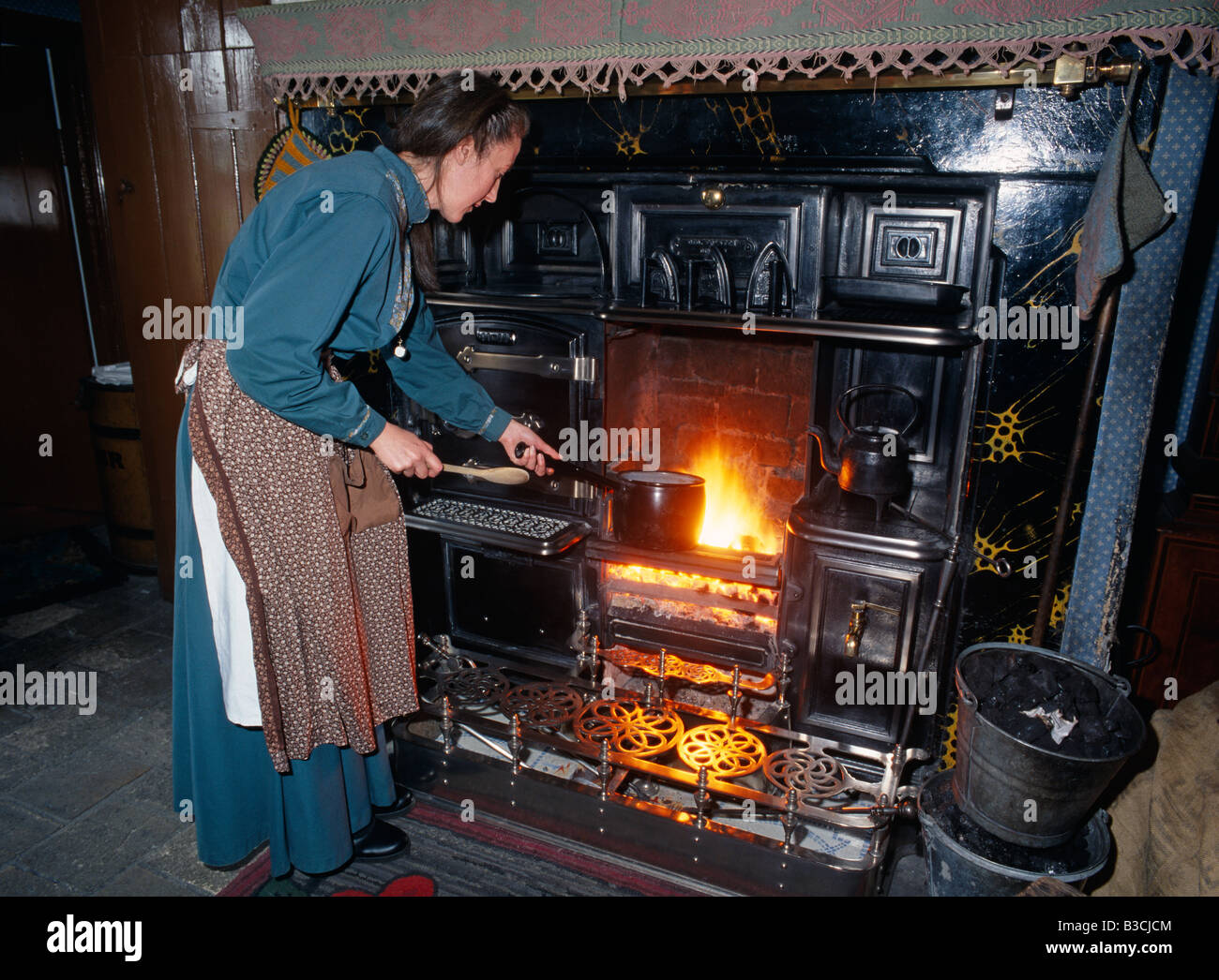 Fire and cooking range at Beamish Museum, near Stanley, County Durham