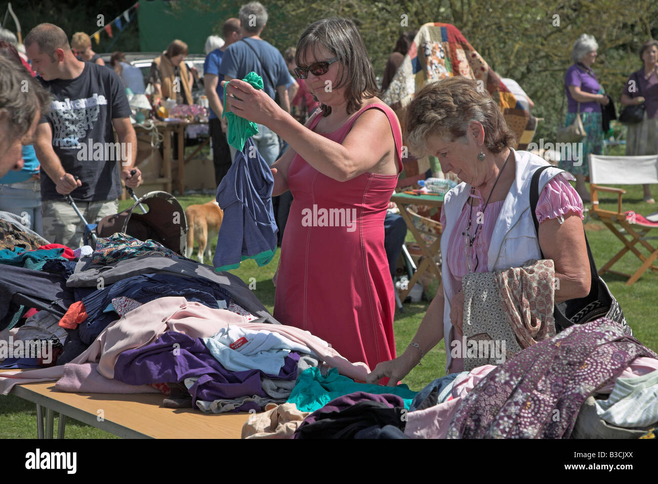 Clothes stall, Ramsholt fete, Suffolk, England Stock Photo Alamy