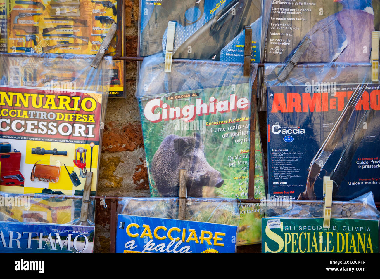 Hunting magazines for sale Casole d Elsa Tuscany Italy Stock Photo