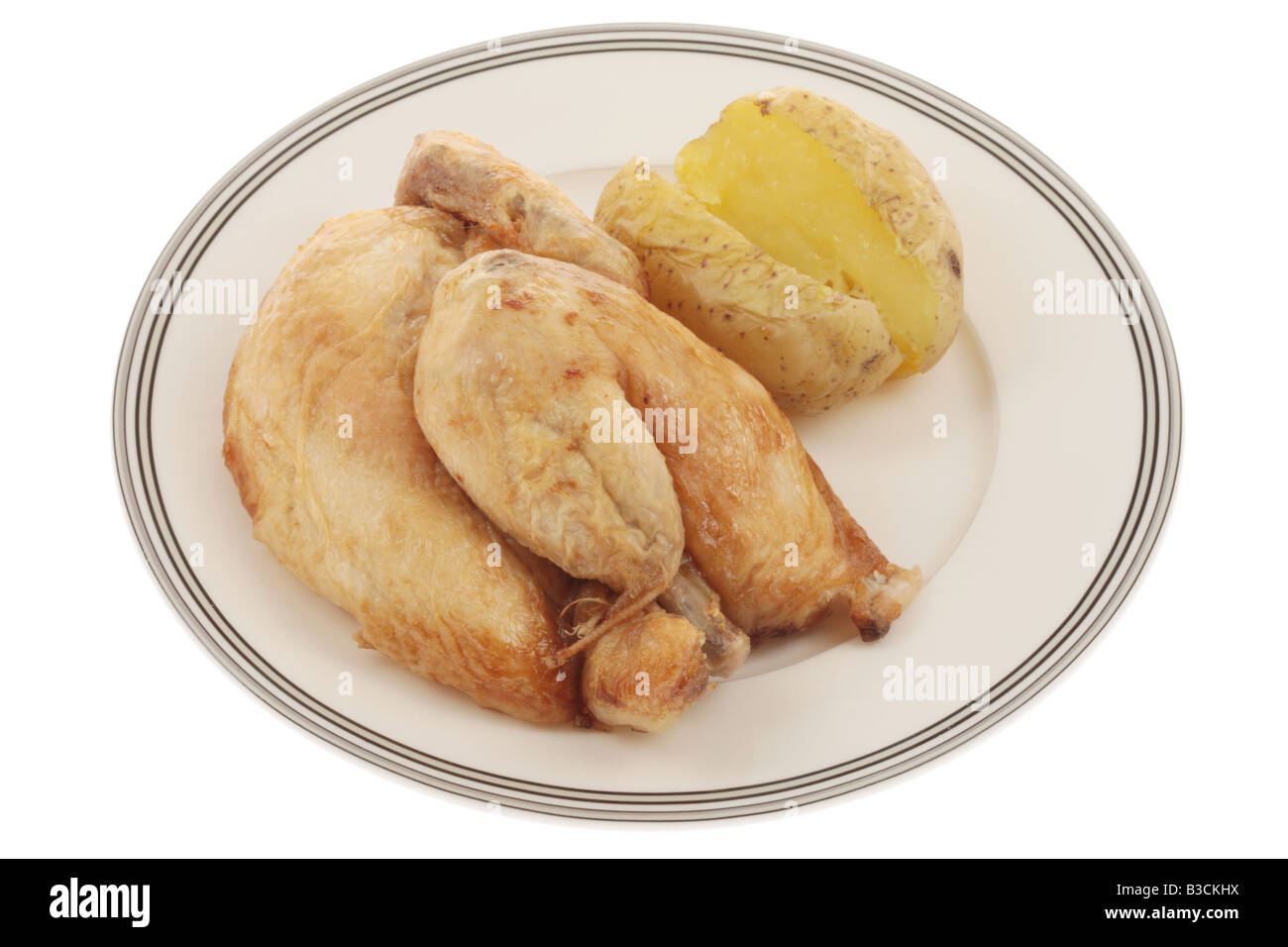 Half A Spit Roast Chicken with Jacket Potato Stock Photo Alamy