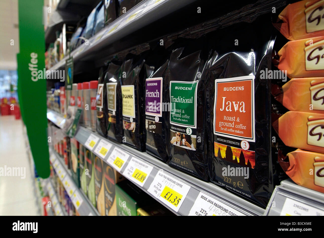 Ground filter coffee on sale in a supermarket Stock Photo