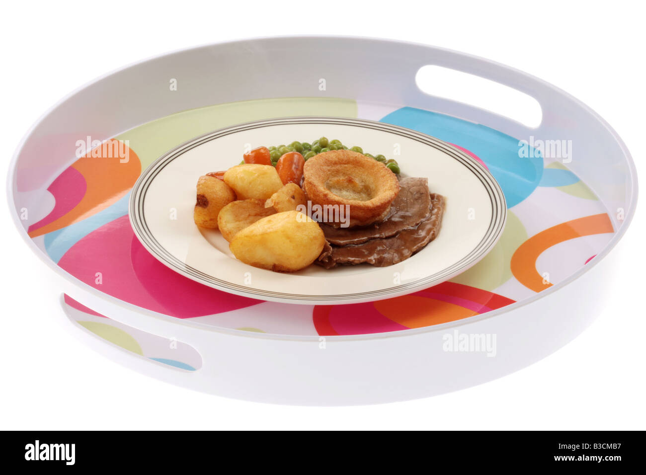 Fresh Tasty Traditional British Sunday Roast Beef Dinner With Vegetables Isolated Against A