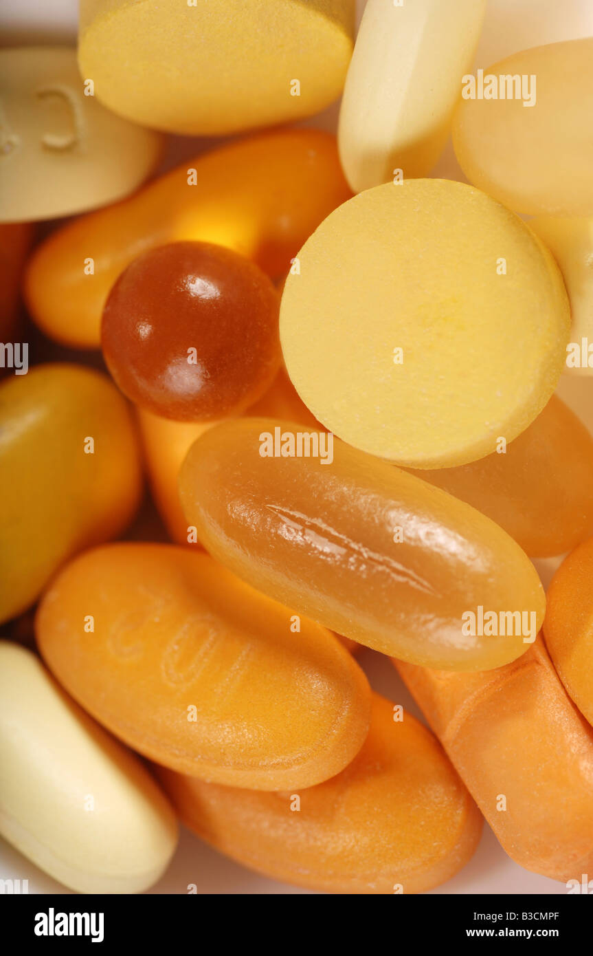 Yellow pills, close-up Stock Photo