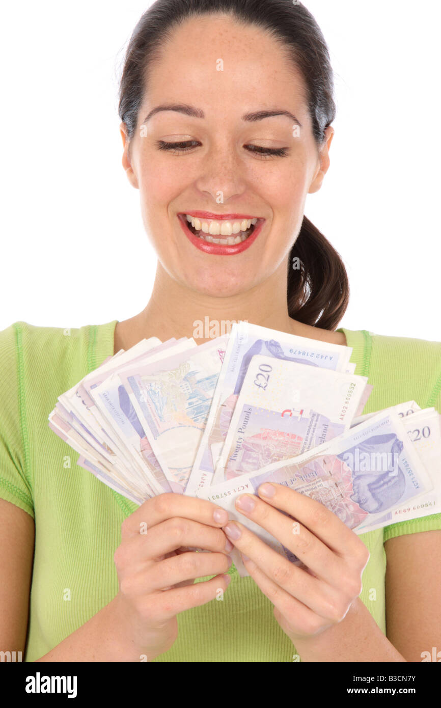 Young Woman Holding fan of Cash Model Released Stock Photo