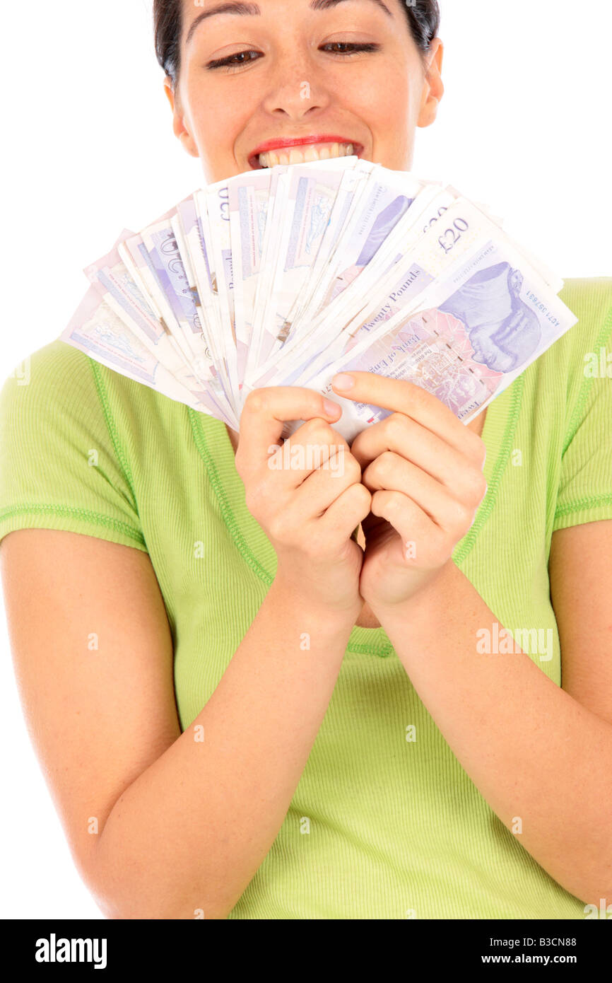Young Woman Holding fan of Cash Model Released Stock Photo