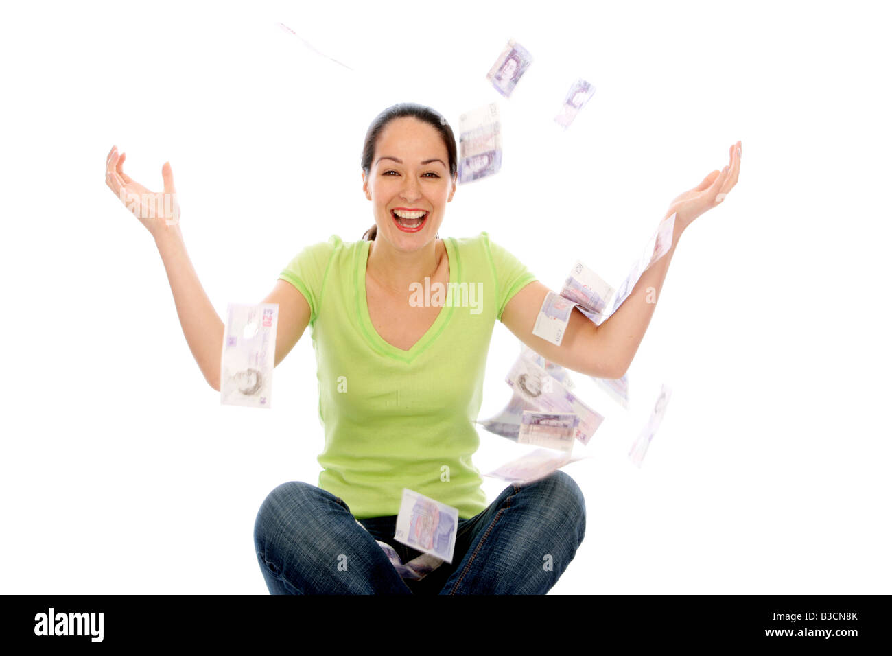 Young Woman Throwing Money in The Air Model Released Stock Photo