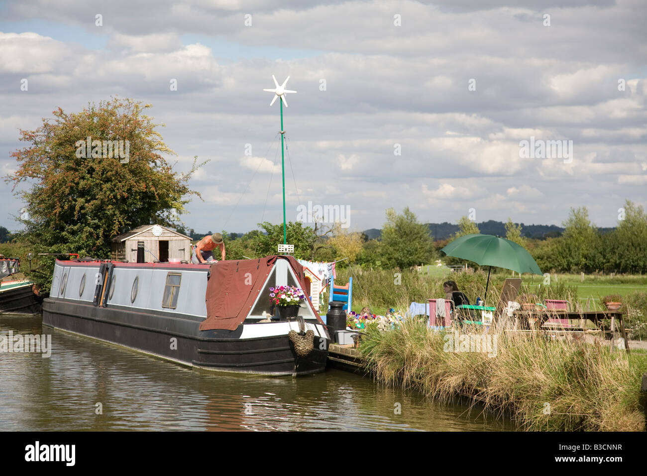 a narrowboat at a residential mooring on the Grand Union canal near