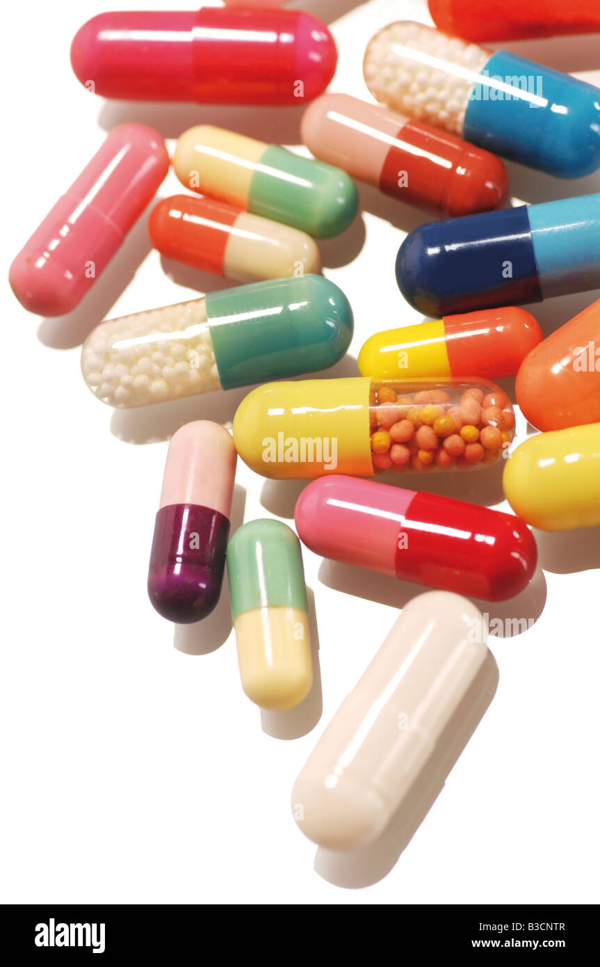 Pills, elevated view Stock Photo