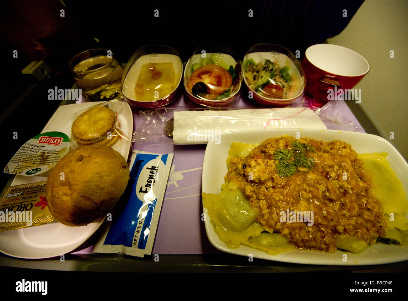 Airline food on a flight Stock Photo Alamy