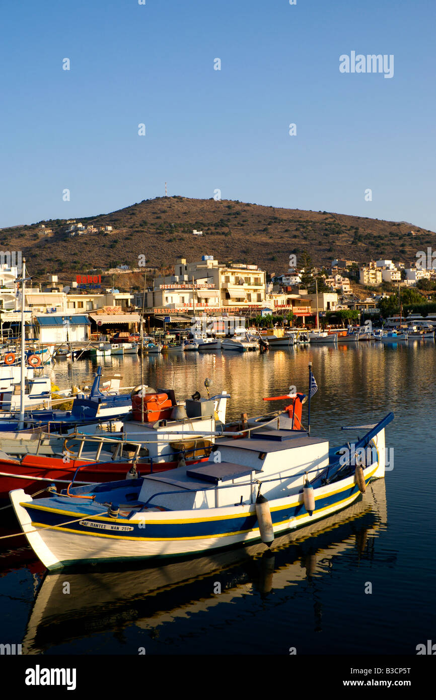 fishing boats moored in harbour elounda aghios nicolaos lassithi crete greece Stock Photo