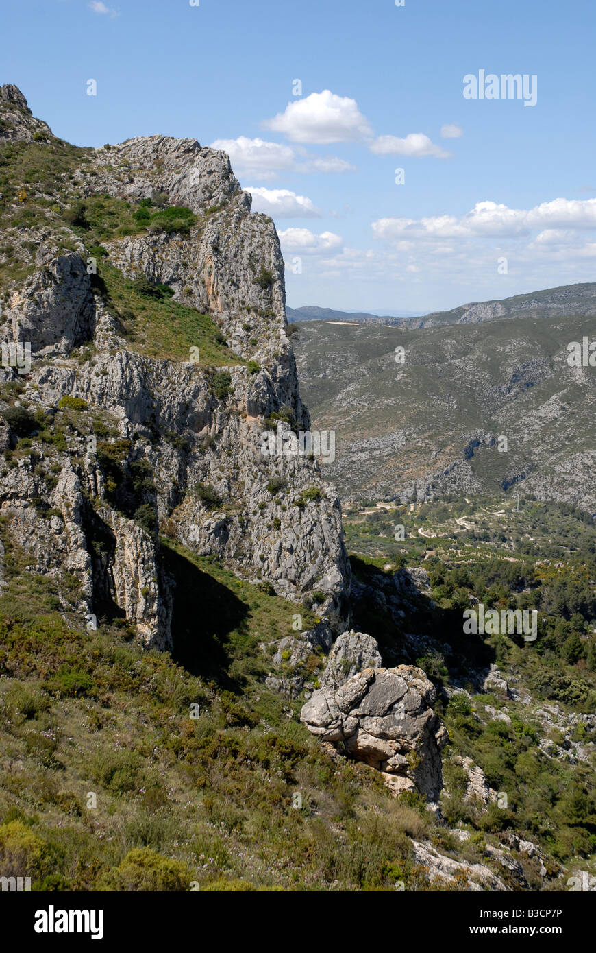 view to Penal Gros & Vall de Gallinera, Sierra de la Forada, Alicante Province, Comunidad Valenciana, Spain Stock Photo