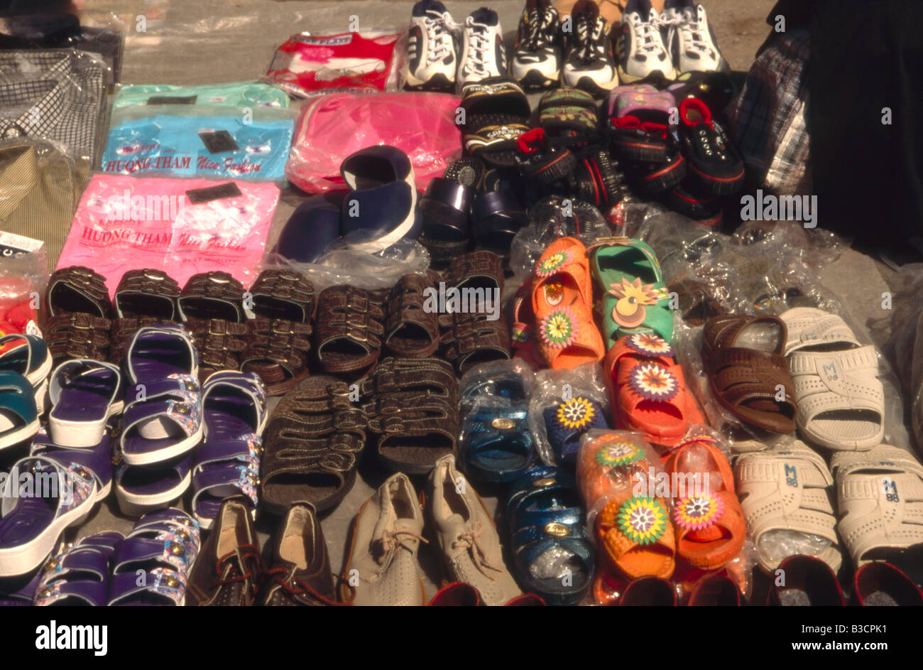 Shoes laid out on sale in street, Gori, Georgia Stock Photo