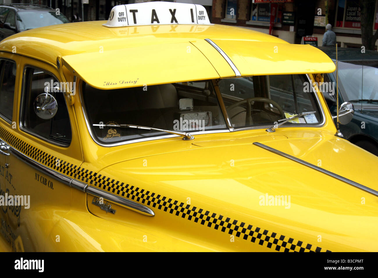 Old fashioned yellow cab taxi Stock Photo Alamy