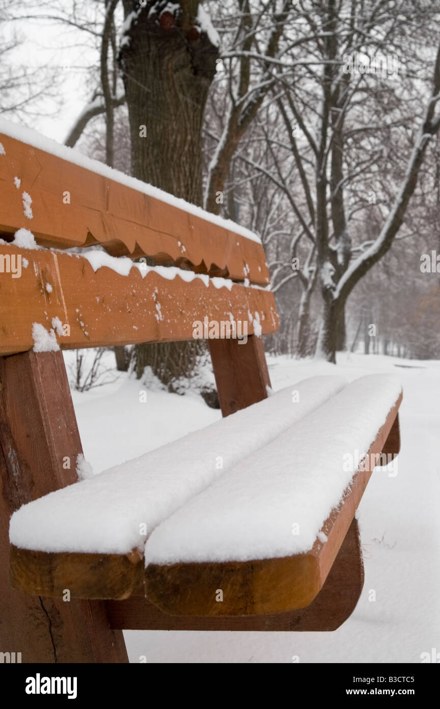 A bench covered with snow in a winter park Stock Photo - Alamy