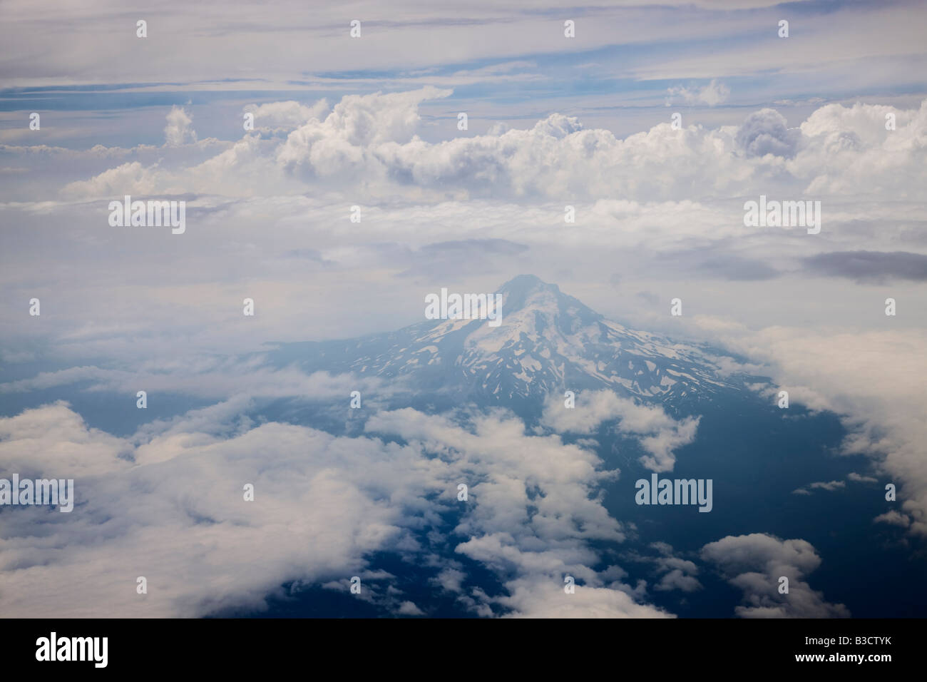 An aerial view of Mount Hood from the East shrouded in clouds August 2008 Stock Photo Alamy