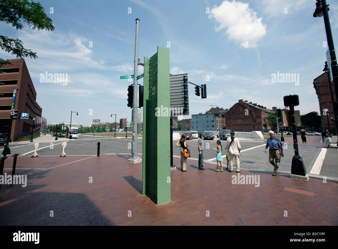 A single girder stands as a monument to the elevated highway that was replaced with a tunnel system in Boston Massachusetts Stock Photo