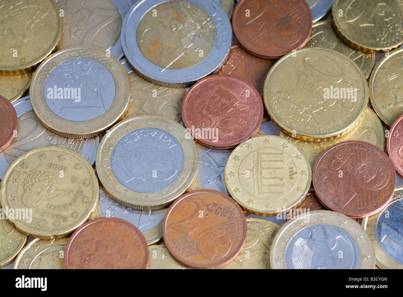 Many different Euro coins background Stock Photo