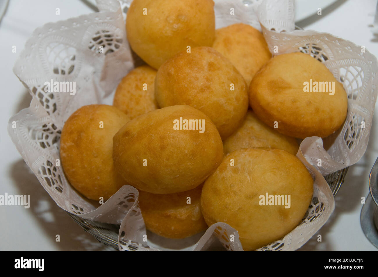 Pile of fried dough Baursaki or Baursaks. Kazakhstan Stock Photo