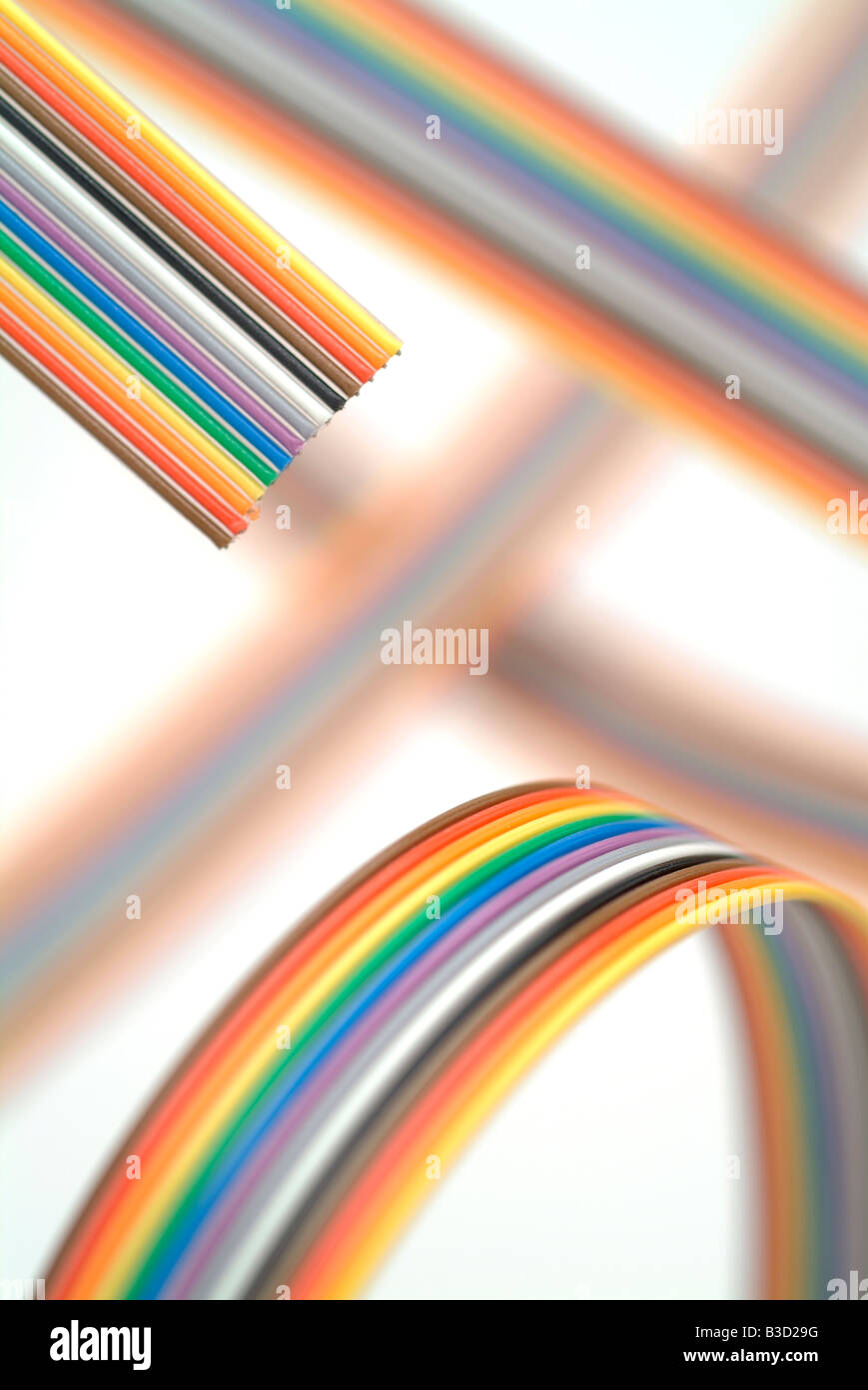 Multicoloured computer ribbon cables Stock Photo Alamy