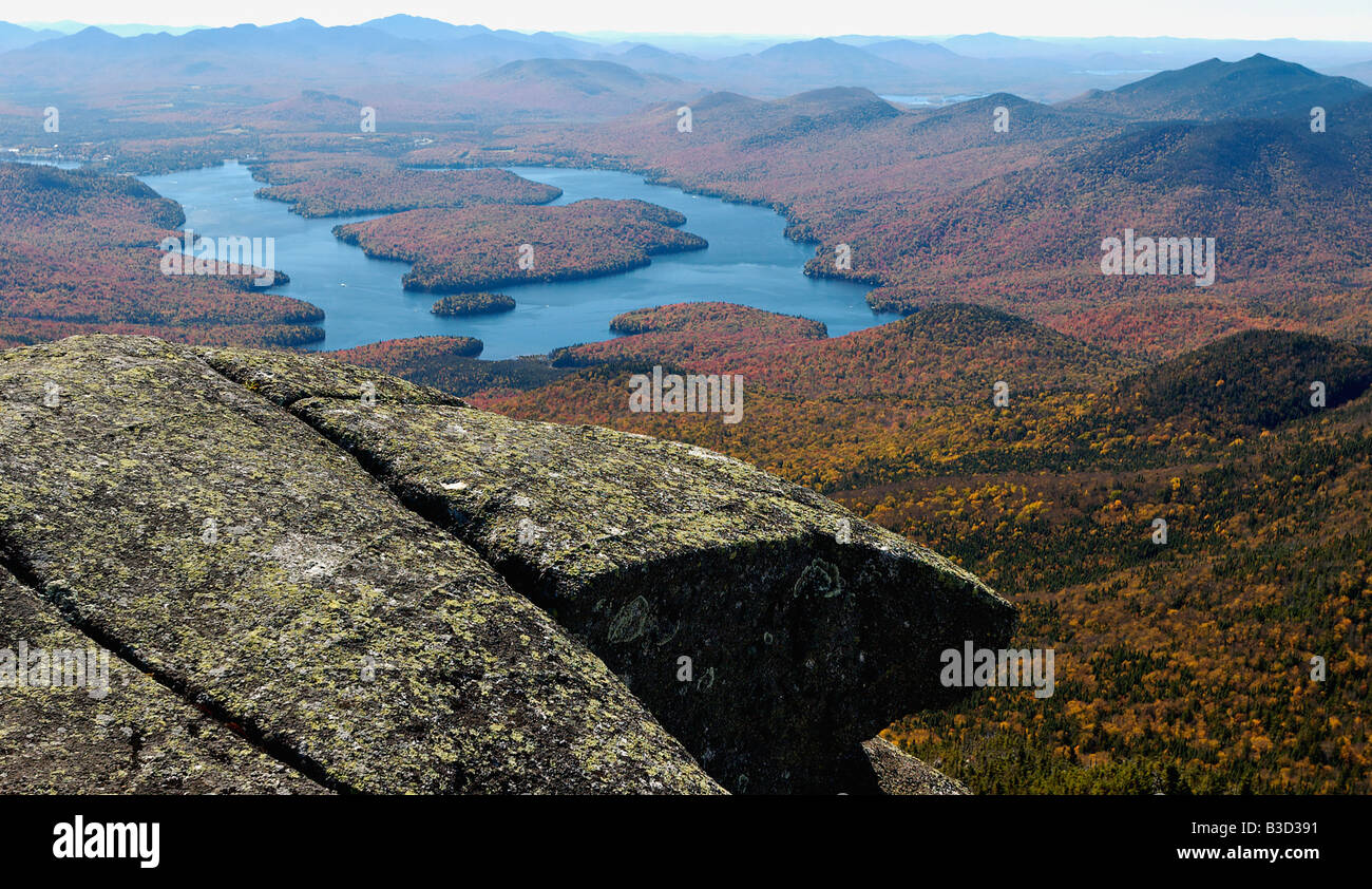 View Of Lake Placid From Whiteface Mountain New York Stock Photo