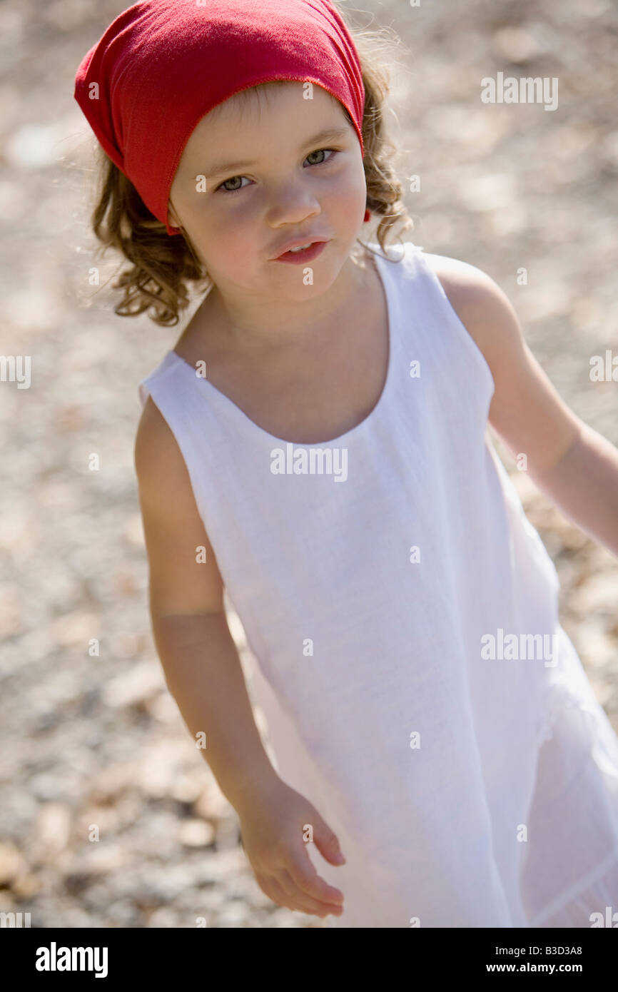 Germany, Bavaria, Ammersee, little girl (3-4) playing on beach Stock Photo
