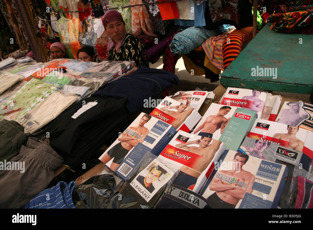 Vendor selling male underwear at the central market in Urgench, Uzbekistan  Stock Photo - Alamy