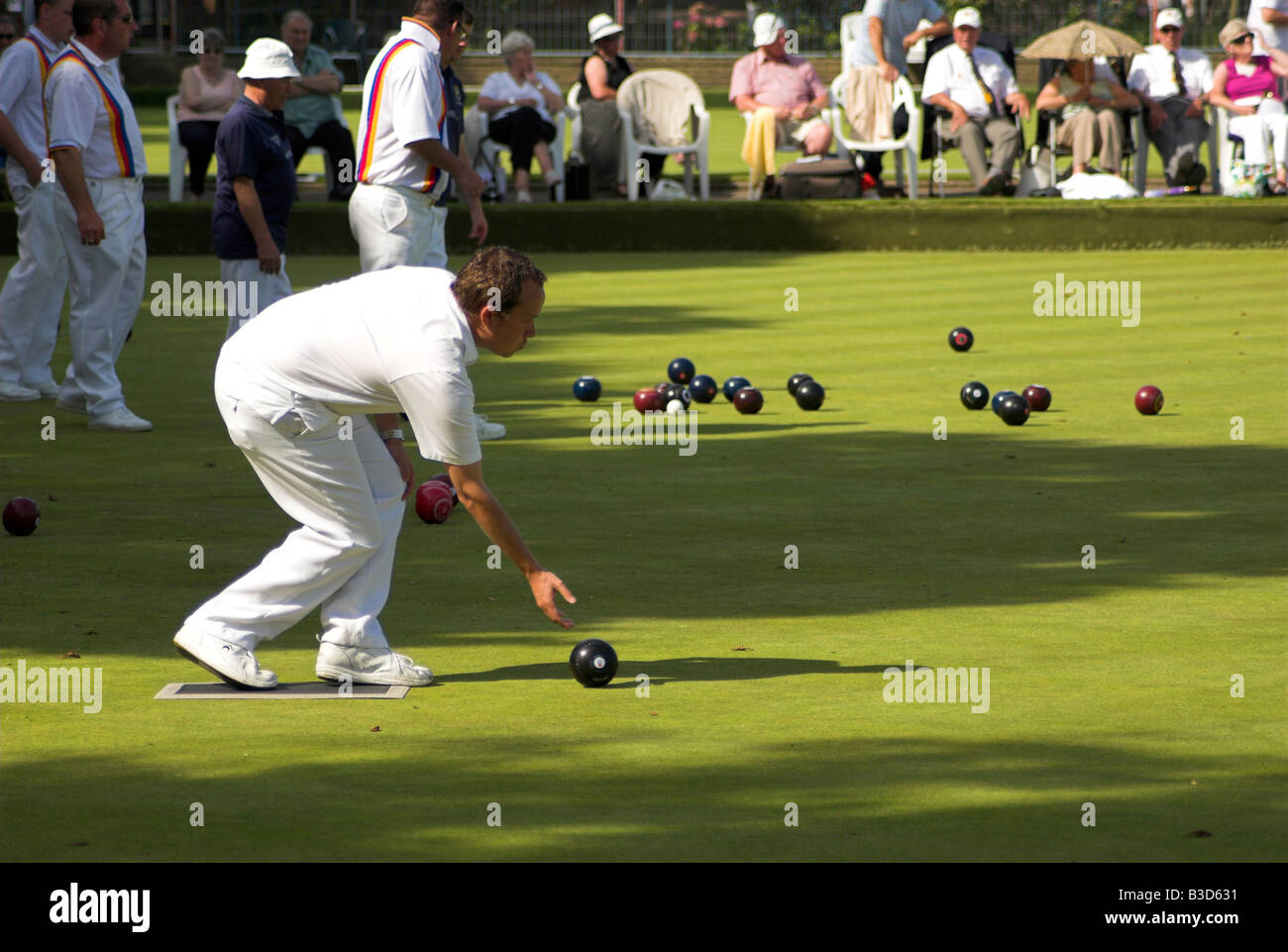 Action from the 2008 National Bowls Tournament at Beach House Park, Worthing, West Sussex. Stock Photo