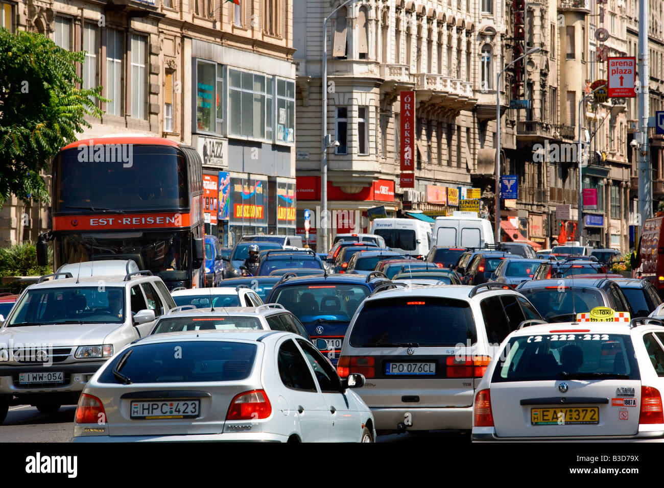 traffic jam in Budapest city Hungary Stock Photo