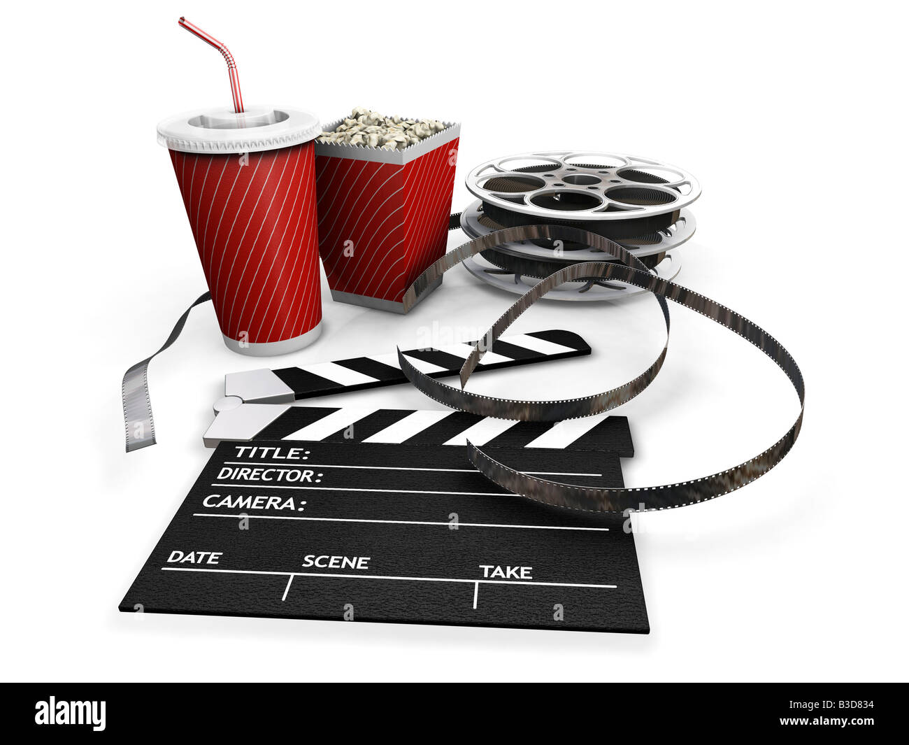 3D render of all things needed for a movie night Stock Photo
