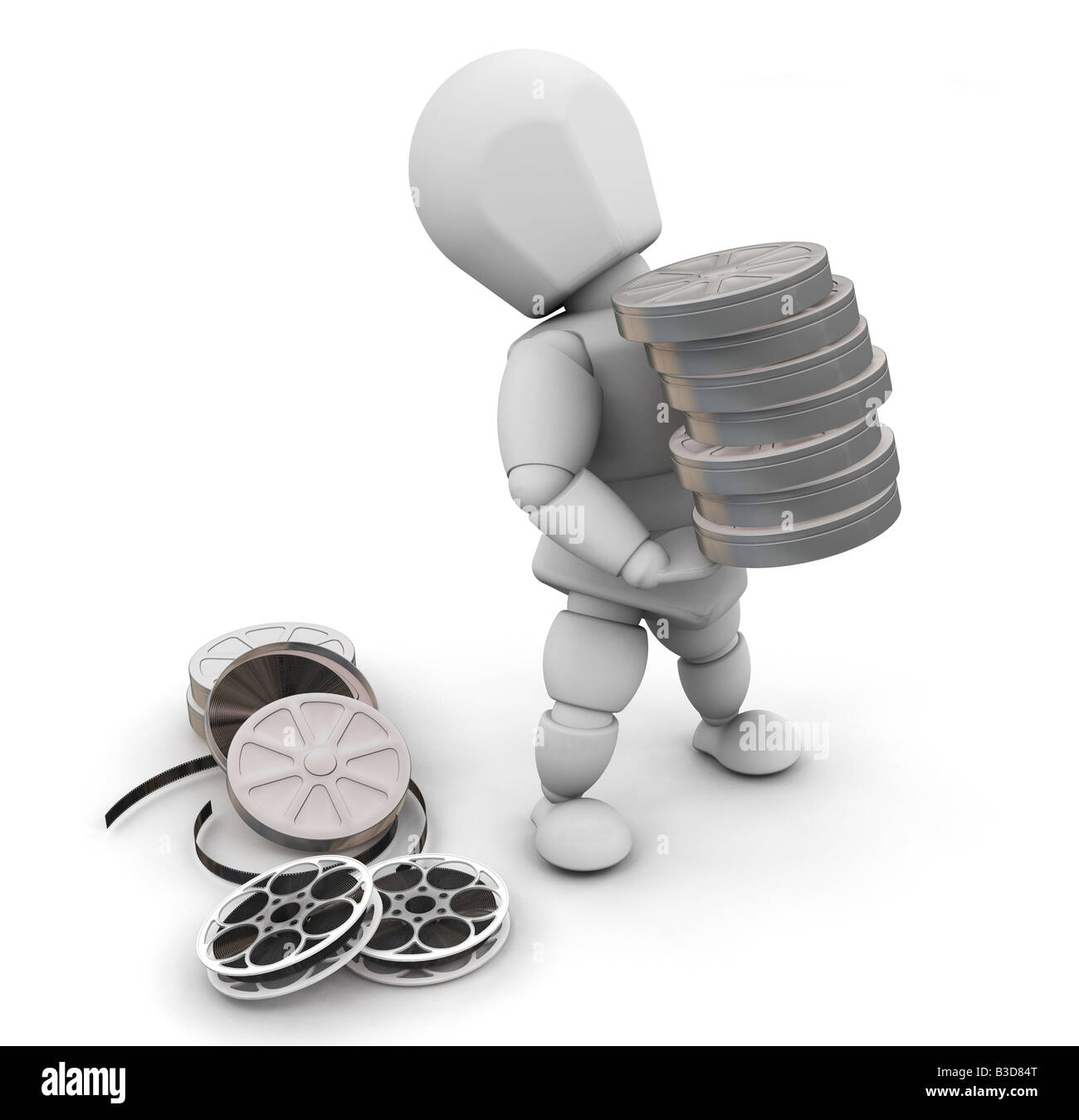 3D render of someone with film reels Stock Photo