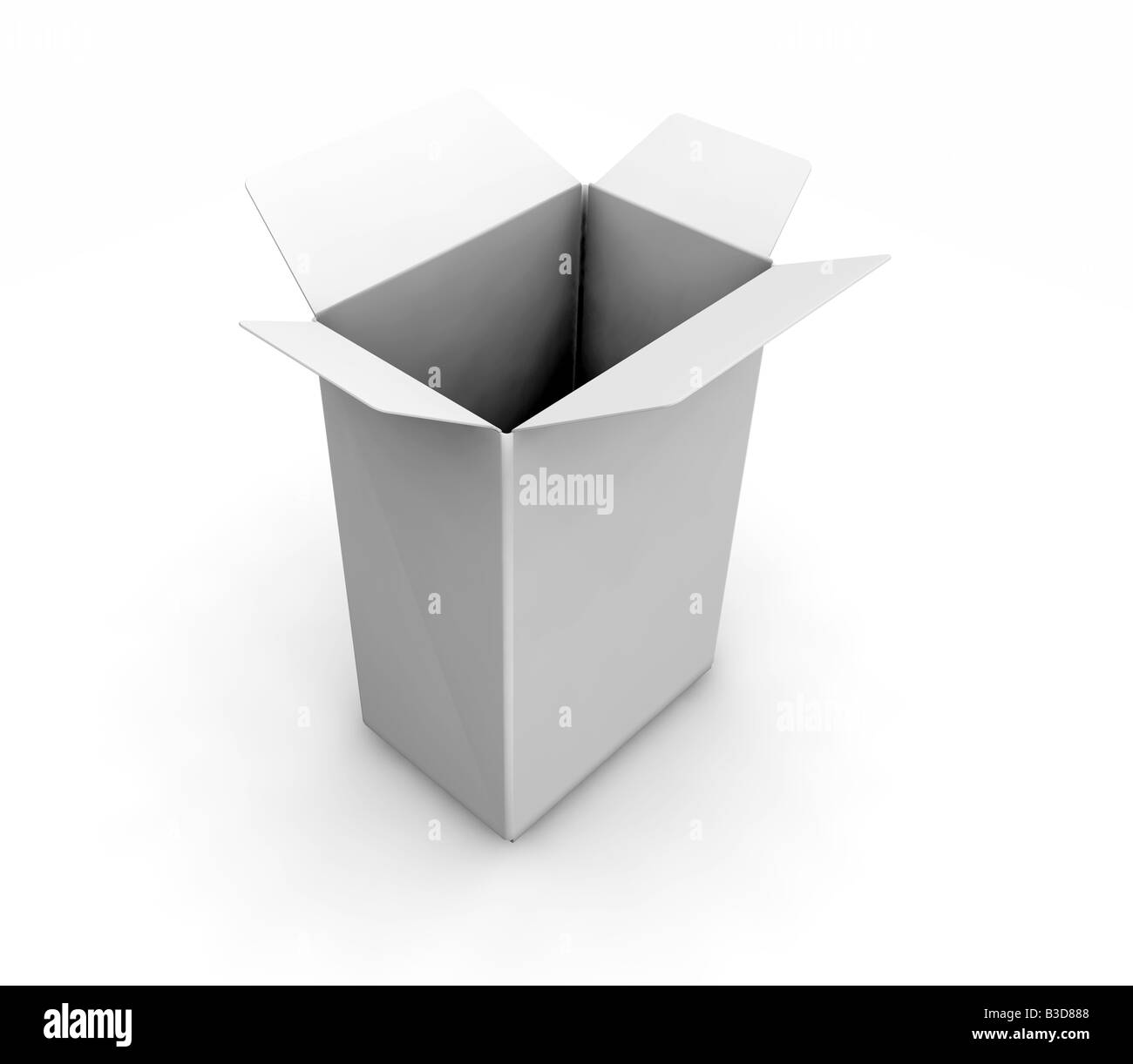 3D render of an open white box Stock Photo