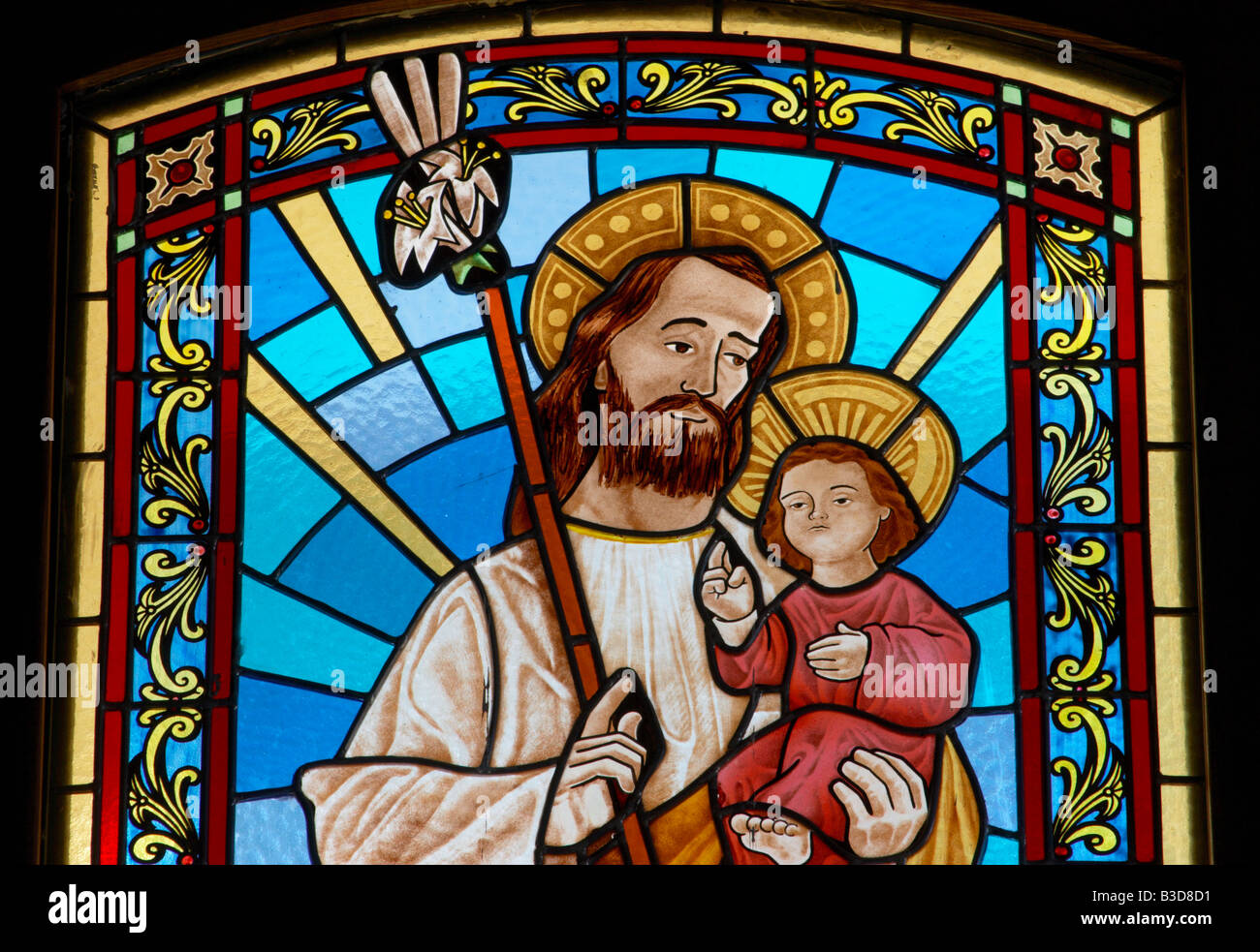 Stained glass window in church on Gran Canaria in The Canary Islands Stock Photo